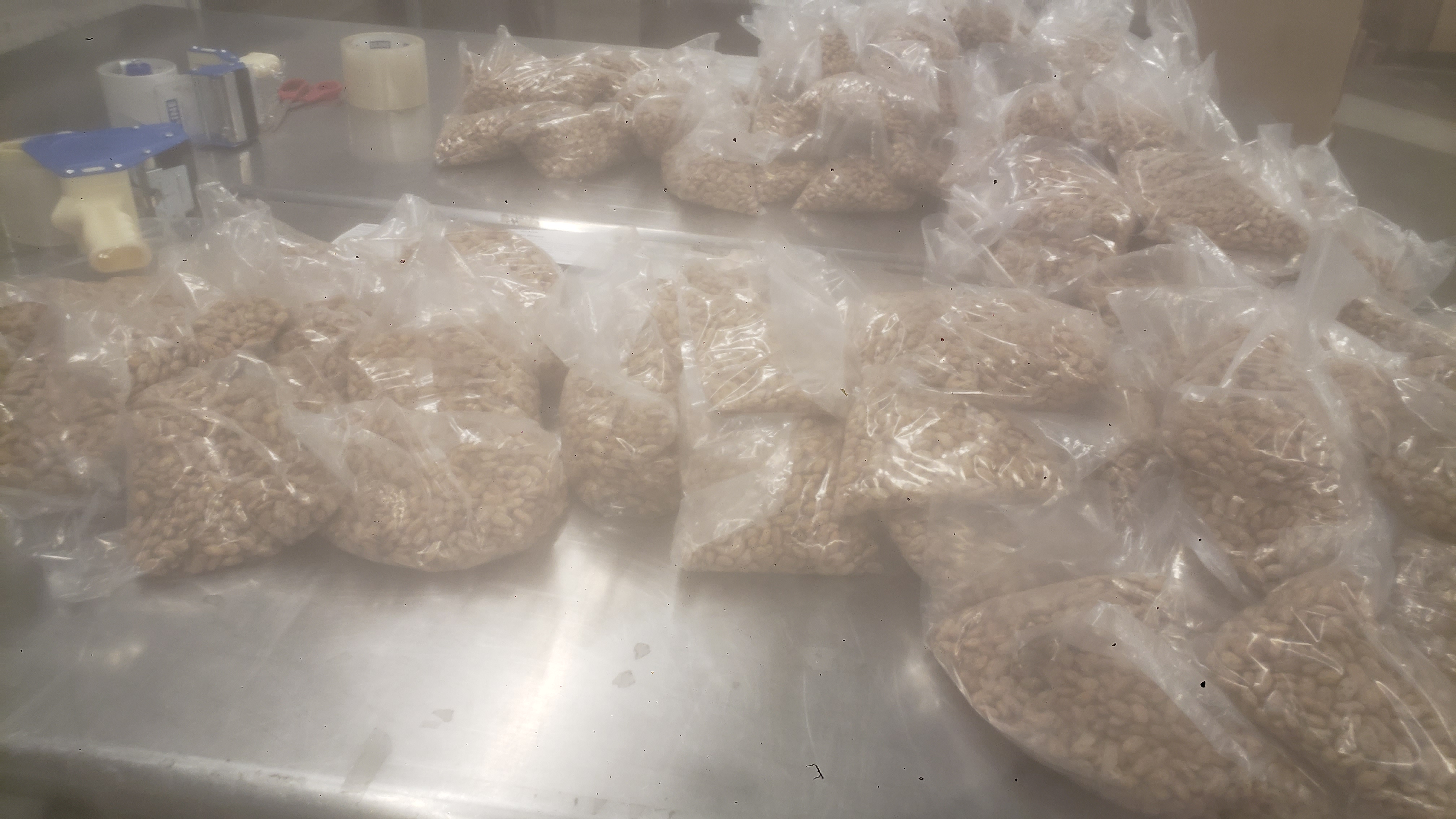 Bags of pinto beans.